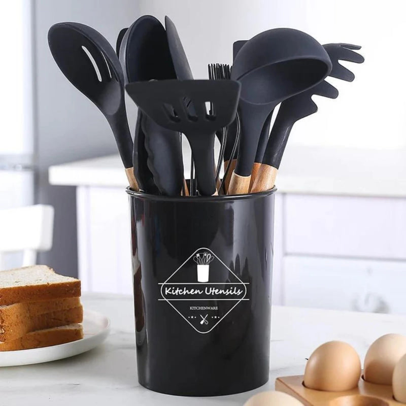 Utensílios de Cozinha Silicone e Bambu