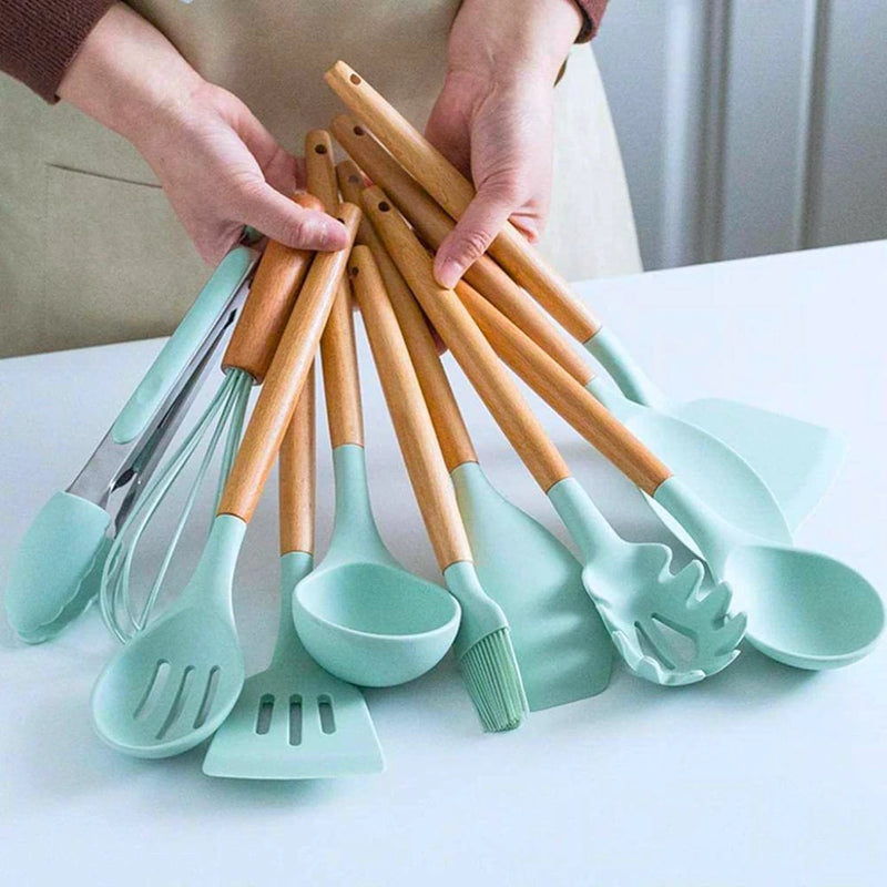 Utensílios de Cozinha Silicone e Bambu