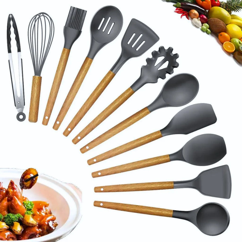 Utensílios de Cozinha Silicone e Bambu