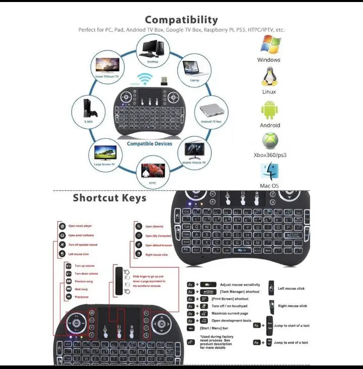 Mini Teclado USB Wireless com TouchPad